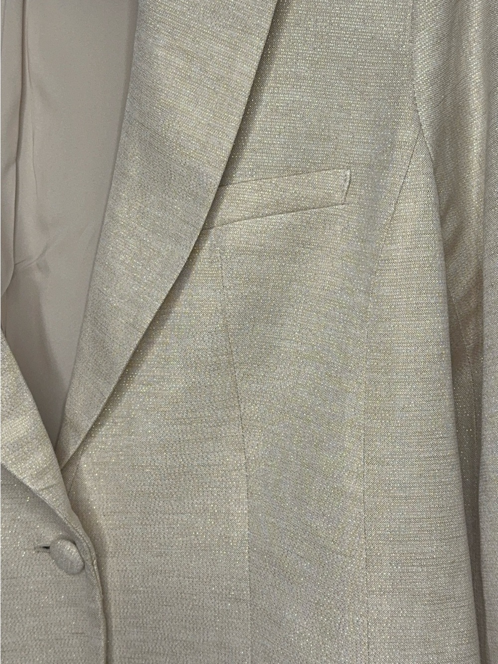 NWOT INC Summer Linen Gold Metallic Beige single-button blazer SP - Picture 4 of 9